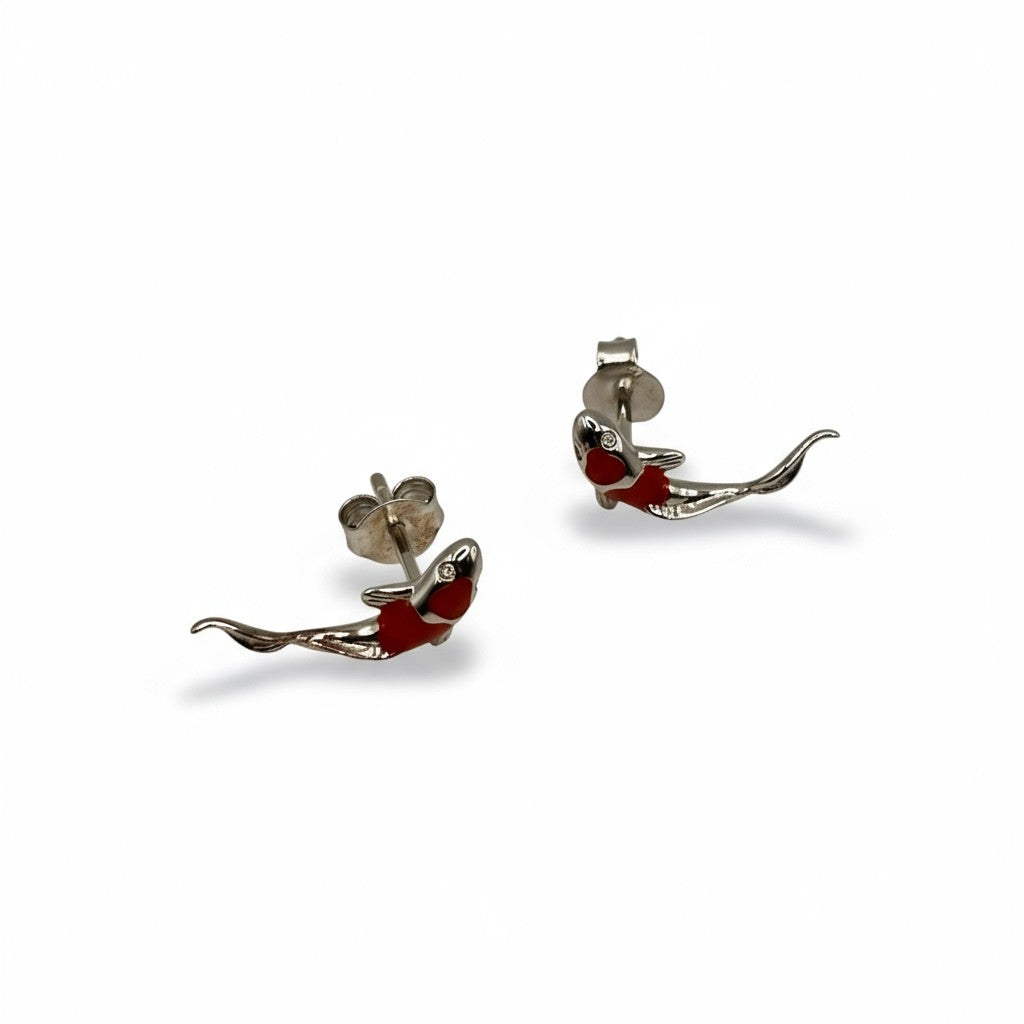 ARETES KOI DE PLATA CON RESINA ROJA
