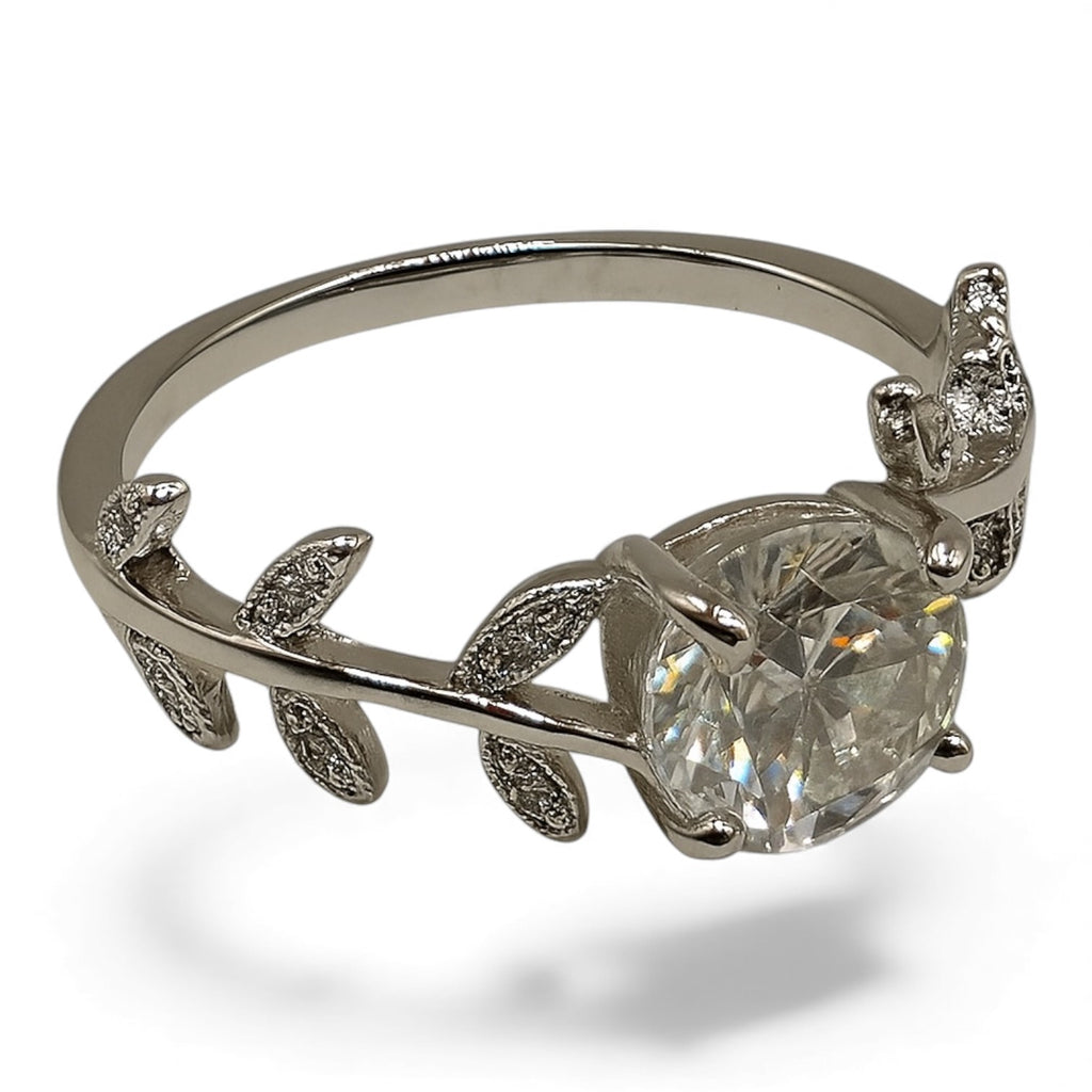 ANILLO FLORAL DE PLATA CON MOISSANITA
