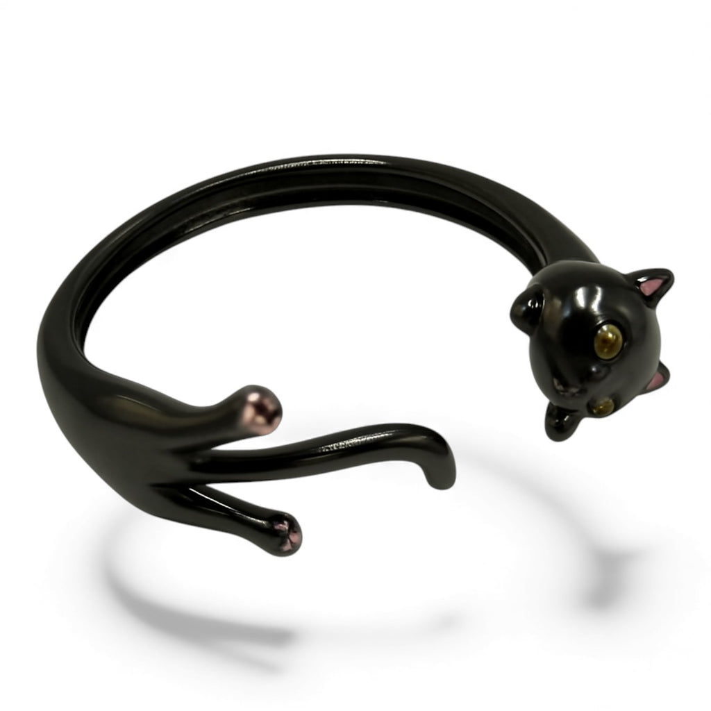 ANILLO GATO DE PLATA CON RESINA NEGRA
