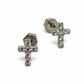 ARETES CRUZ DE PLATA CON CHAPA DE ORO Y MOISSANITA