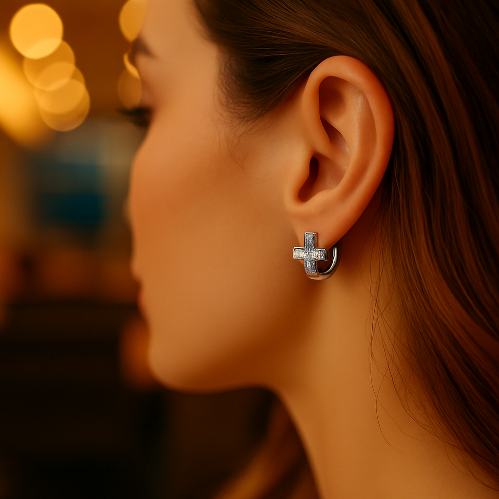 ARETES CRUZ DE PLATA CON ZIRCONIA CÚBICA