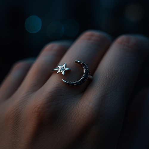 ANILLO ESTRELLA Y LUNA DE PLATA CON ZIRCONIA CÚBICA