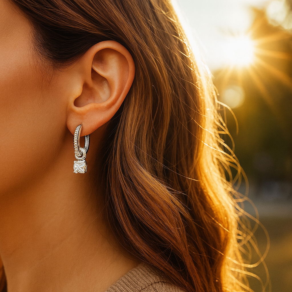 ARETES GOTA DE DIAMANTE DE PLATA CON MOISSANITA