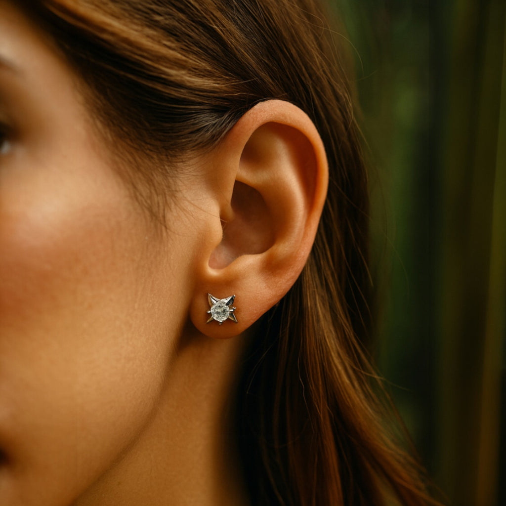 ARETES ESTRELLA DE PLATA CON MOISSANITA