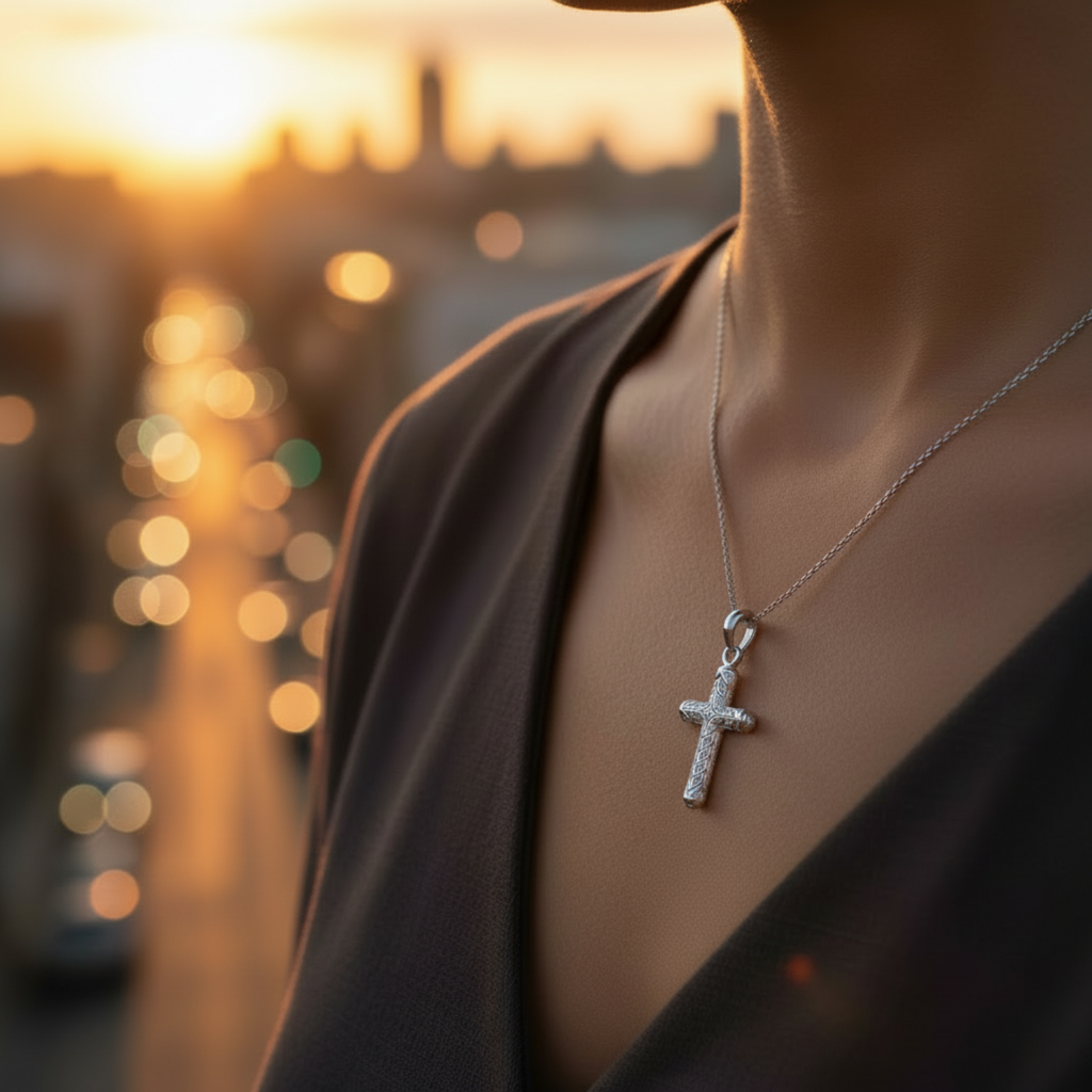 DIJE CRUZ DE PLATA CON MOISSANITA