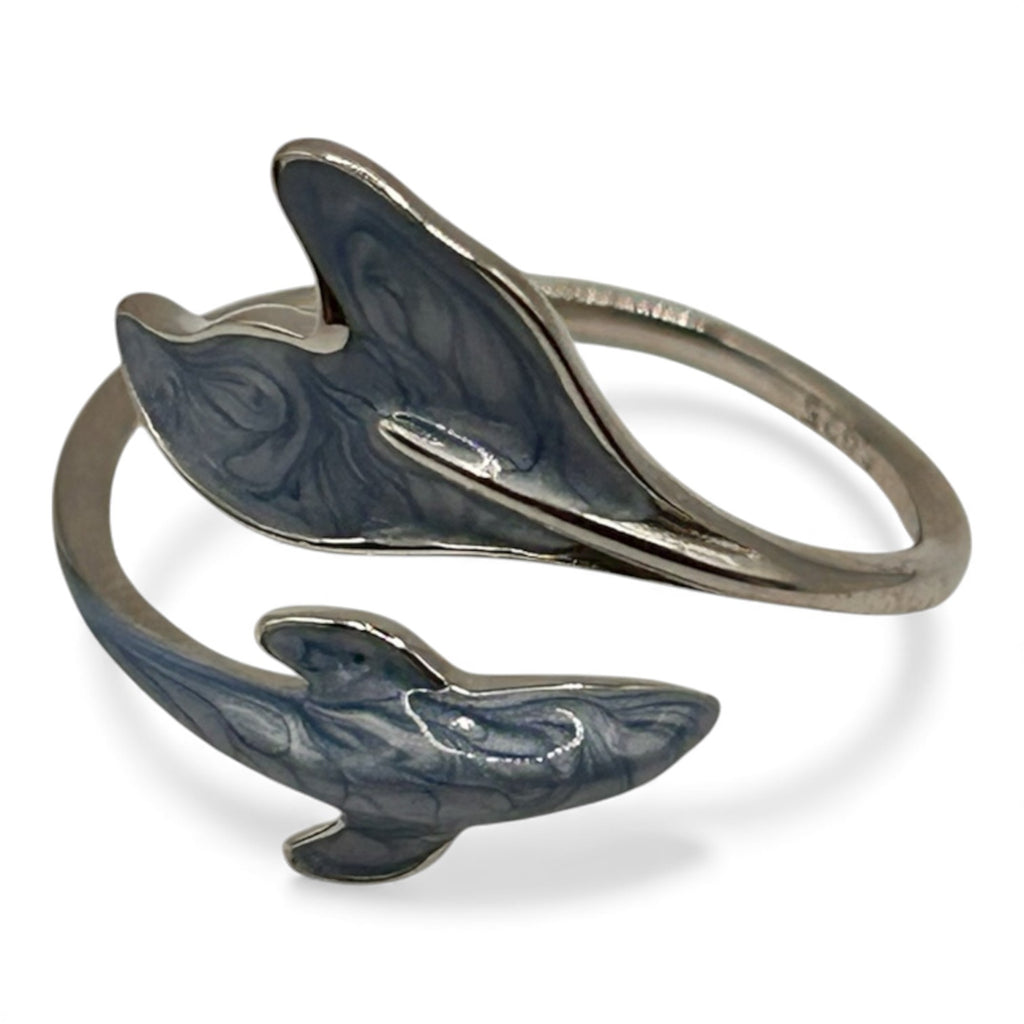 ANILLO DELFÍN DE PLATA CON RESINA AZUL