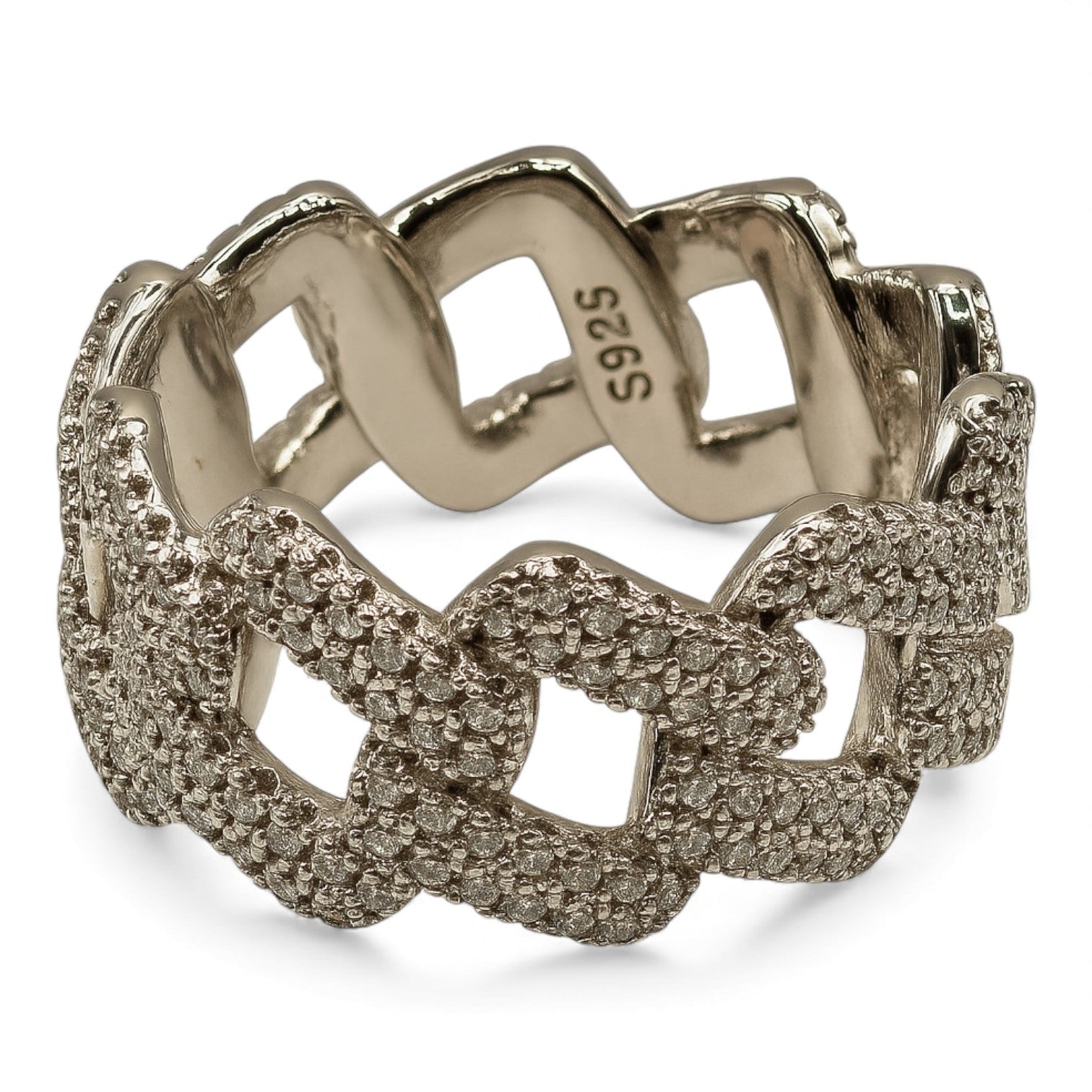 ANILLO CUBANO DE PLATA CON MOISSANITA