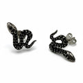 ARETES SERPIENTE DE PLATA CON ZIRCONIA CÚBICA NEGRA