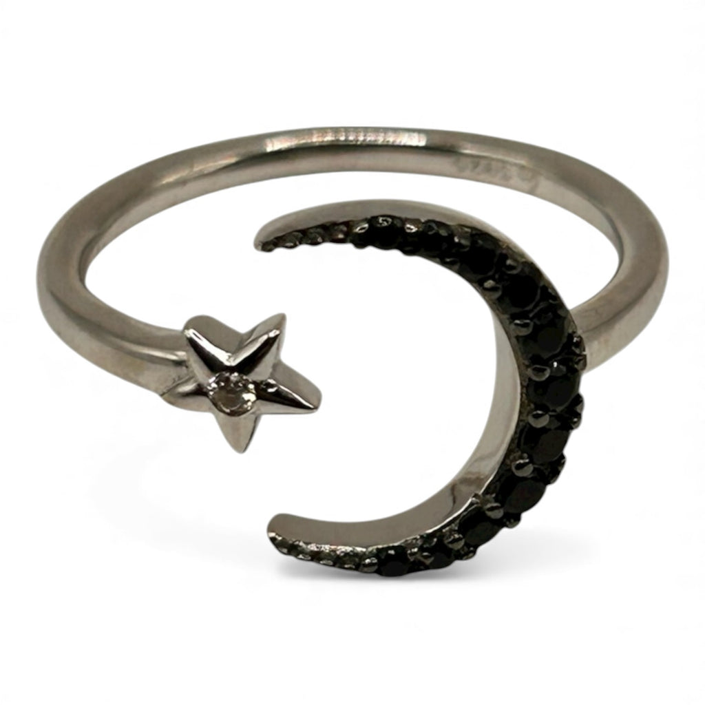 ANILLO ESTRELLA Y LUNA DE PLATA CON ZIRCONIA CÚBICA