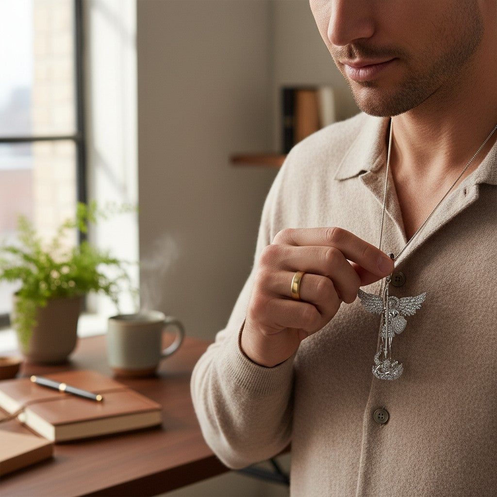 DIJE ÁNGEL DE PLATA CON MOISSANITA