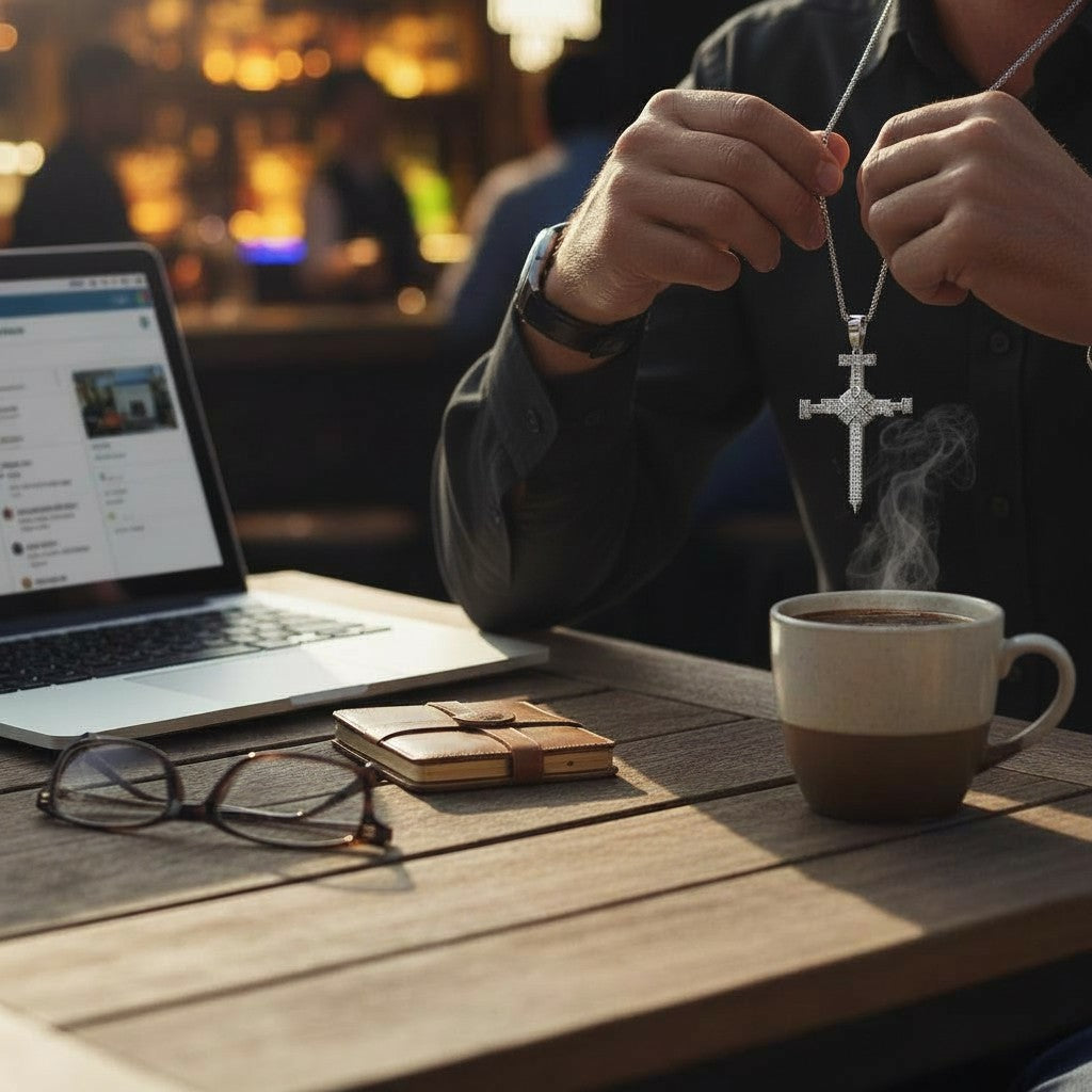 DIJE CRUZ DE PLATA CON MOISSANITA