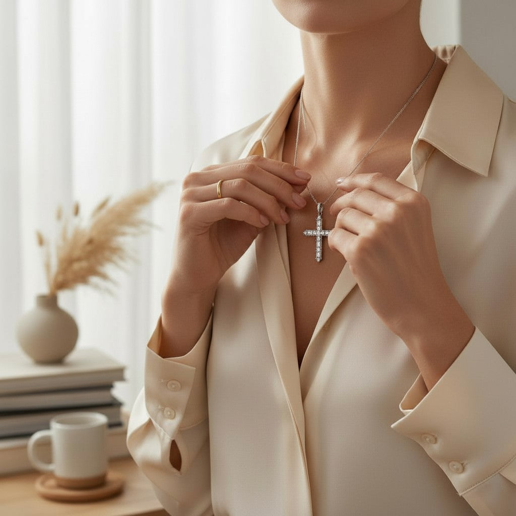 DIJE CRUZ DE PLATA CON ZIRCONIA CÚBICA